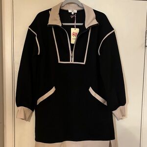 Black and Cream Quarter-Zip Pullover